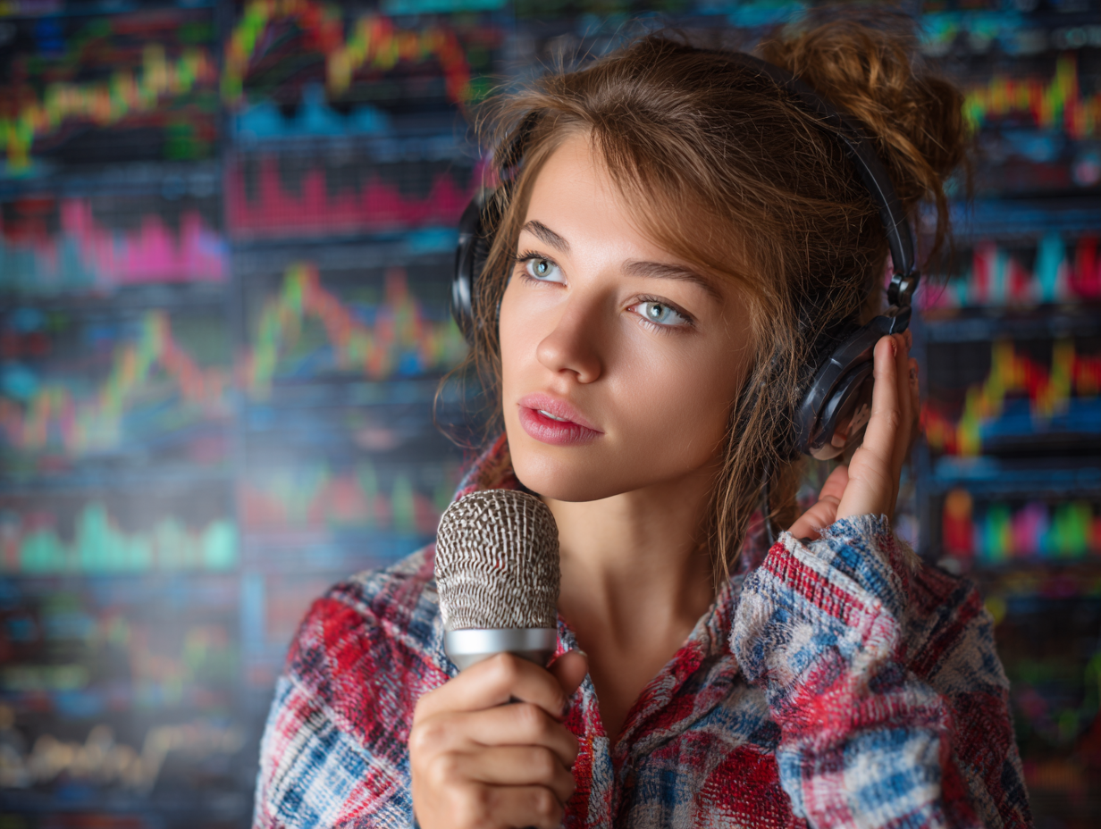 Podcast host recording an episode about artificial intelligence and work